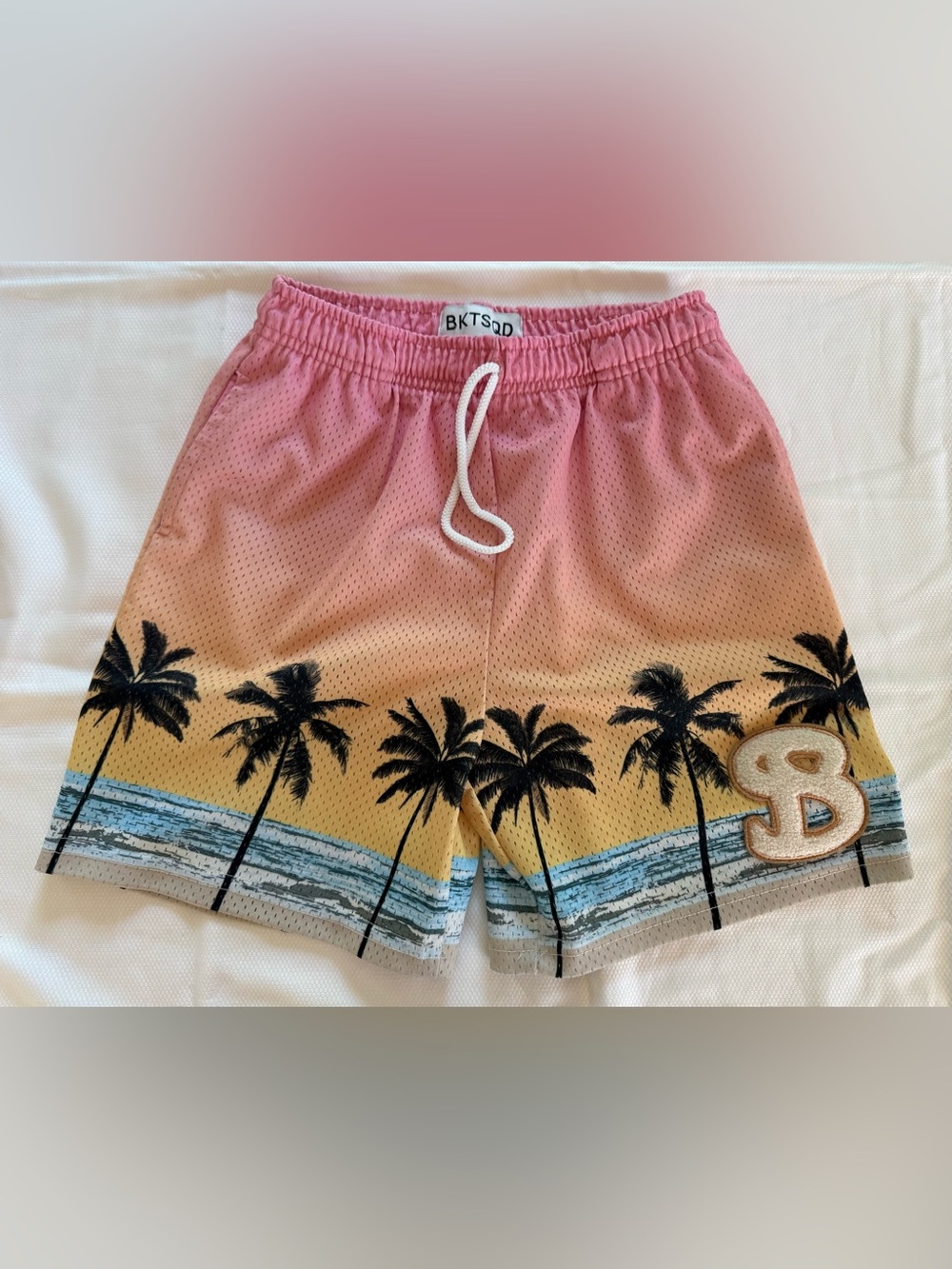 BKTSQD Boys Mesh Shorts YXL | Sunset Palm Tree Print